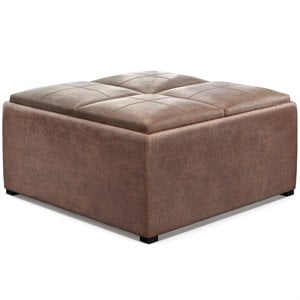 Trent Home 35&quot Square Faux Leather Coffee Table Ottoman in Umber Brown