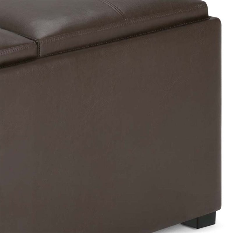 Trent Home Square Faux Leather Ottoman in Chocolate Brown