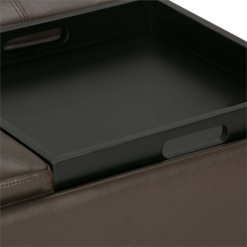 Trent Home Square Faux Leather Ottoman in Chocolate Brown