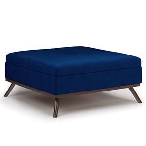 Trent Home 36&quot Mid Century Coffee Table Storage Ottoman in Blue Velvet Fabric