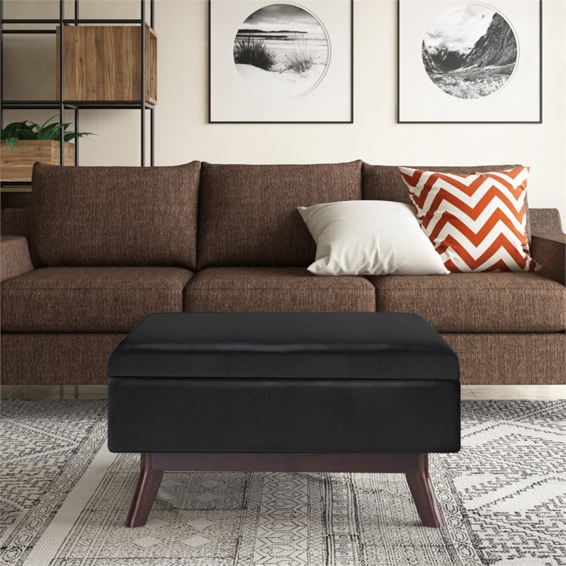 Trent Home Faux Air Leather Coffee Table Storage Ottoman in Midnight Black