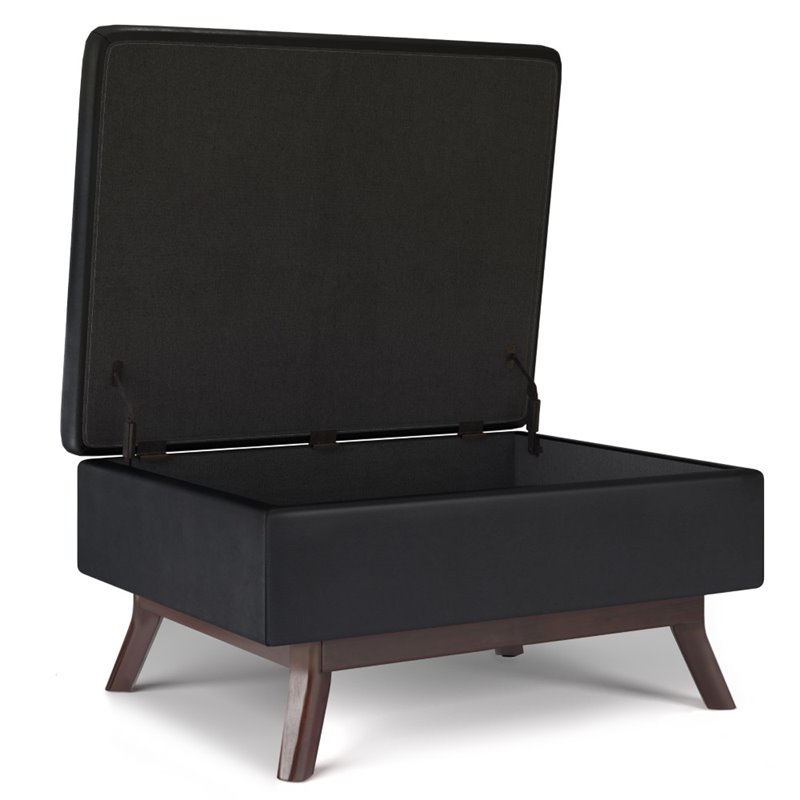 Trent Home Faux Air Leather Coffee Table Storage Ottoman in Midnight Black
