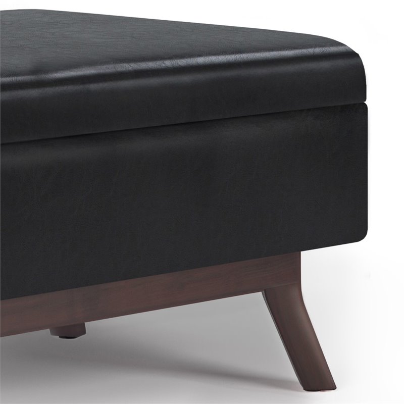 Trent Home Faux Air Leather Coffee Table Storage Ottoman in Midnight Black