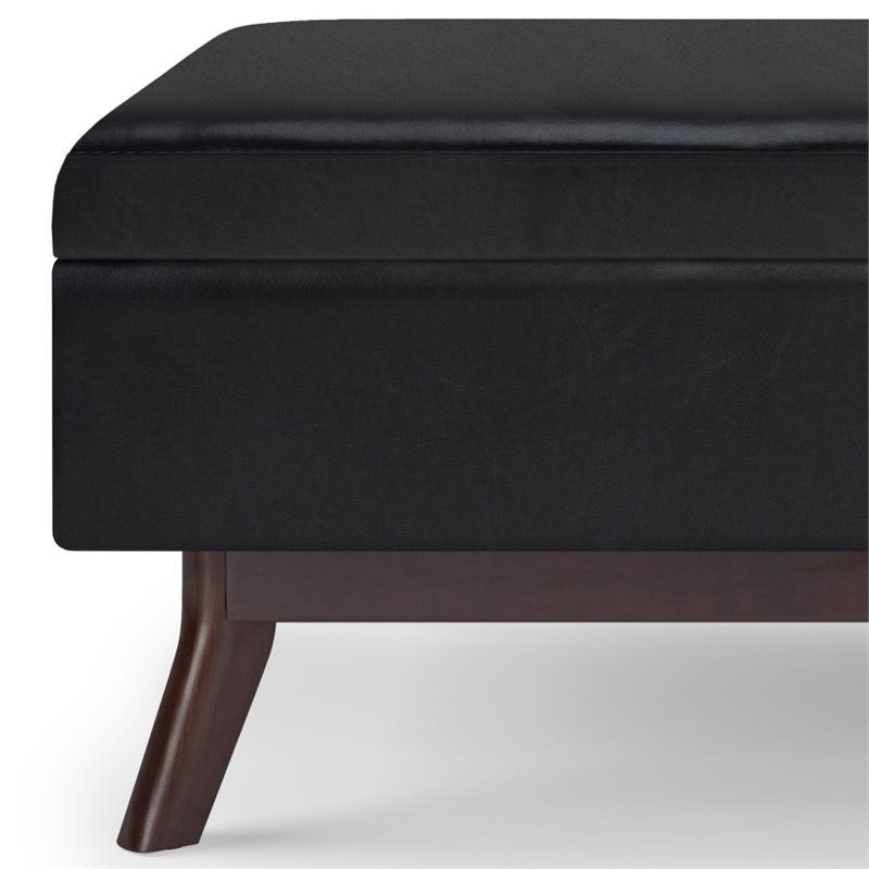 Trent Home Faux Air Leather Coffee Table Storage Ottoman in Midnight Black