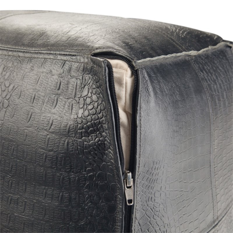 Trent Home Boho Square Pouf in Black Genuine Leather