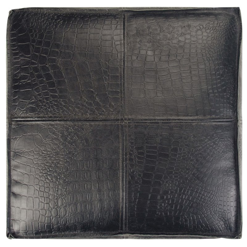 Trent Home Boho Square Pouf in Black Genuine Leather