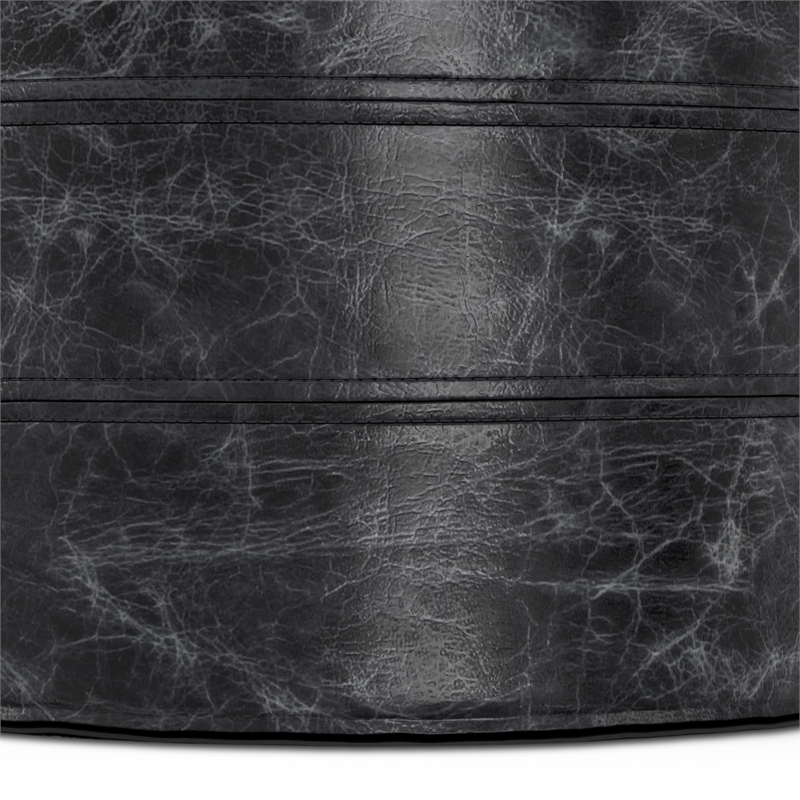 Trent Home Boho Round Pouf in Distressed Black Genuine Leather
