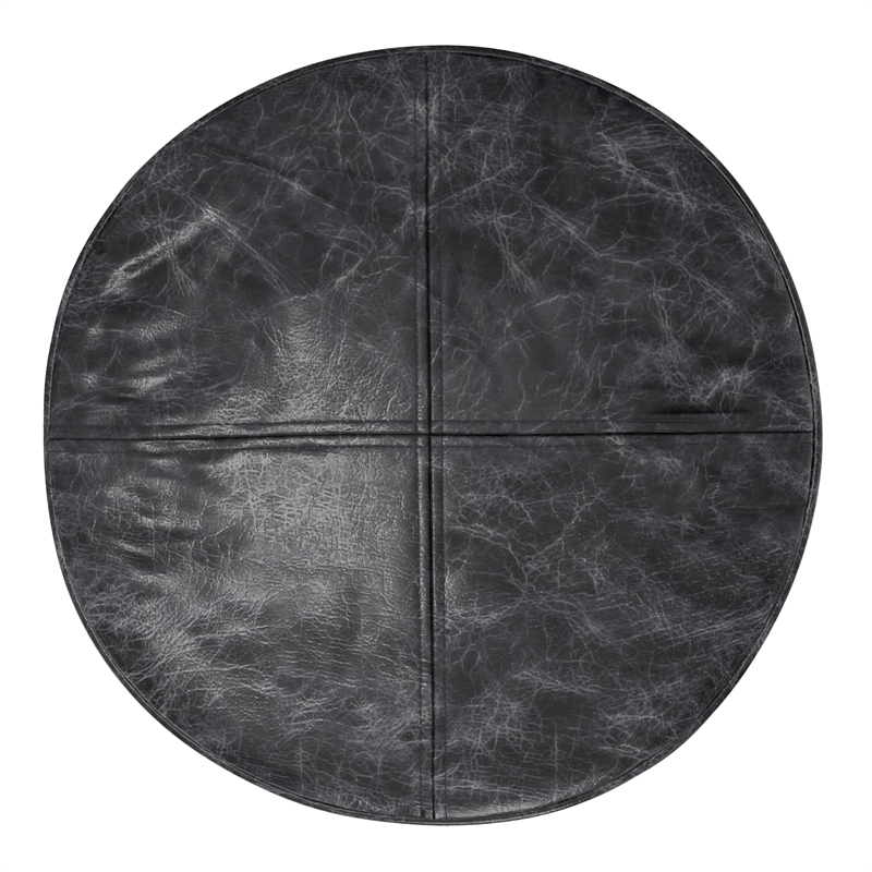 Trent Home Boho Round Pouf in Distressed Black Genuine Leather