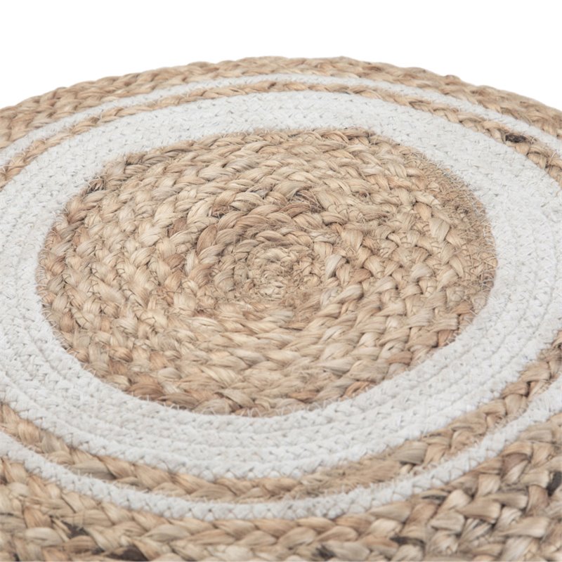 Trent Home Boho Round Braided Pouf in Natural Cotton