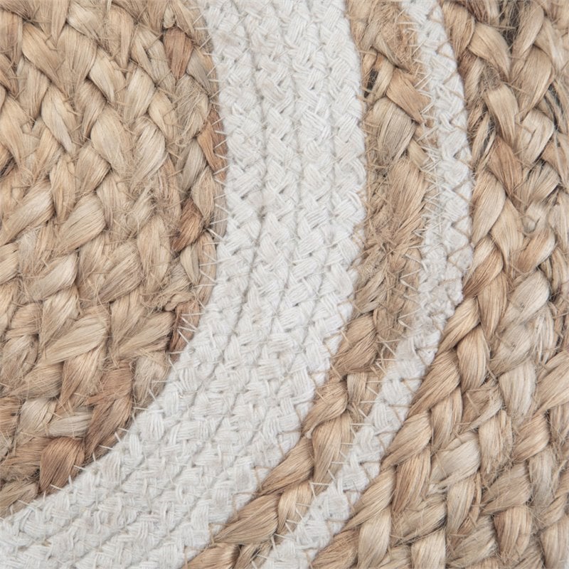 Trent Home Boho Round Braided Pouf in Natural Cotton