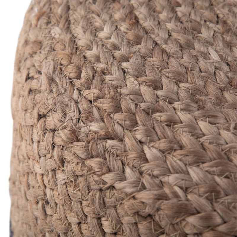 Trent Home Boho Round Pouf in Navy and Natural Braided Jute