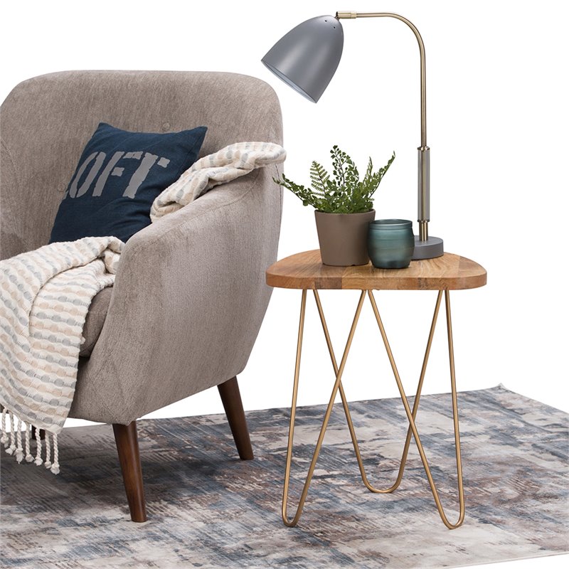 Trent Home Modern 18 inch Wide Metal and Wood Accent Side Table in Natural Gold