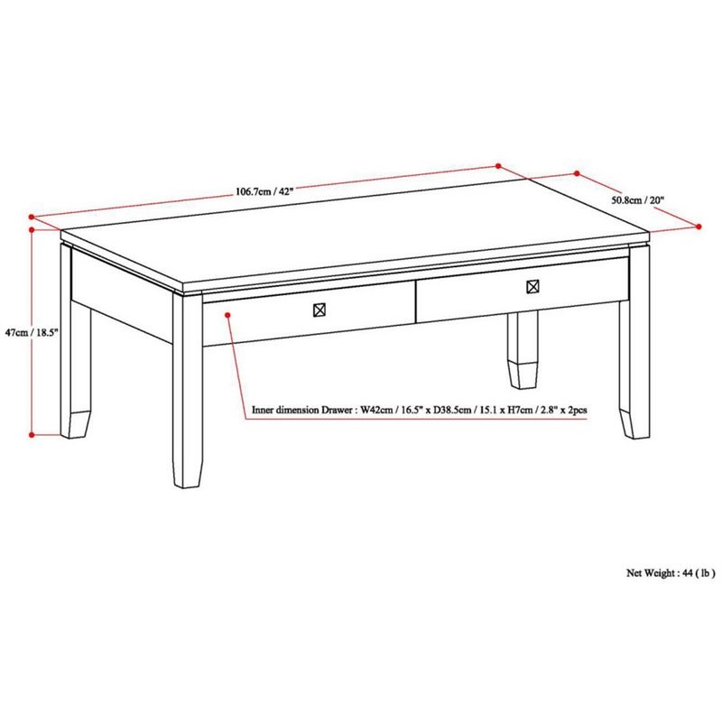 Trent Home Solid Wood Coffee Table with Drawers in Mahogany Brown