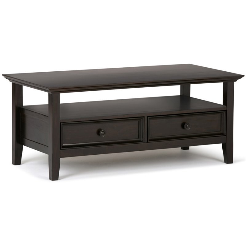 Trent Home Solid Wood Coffee Table with Drawers in Hickory Brown