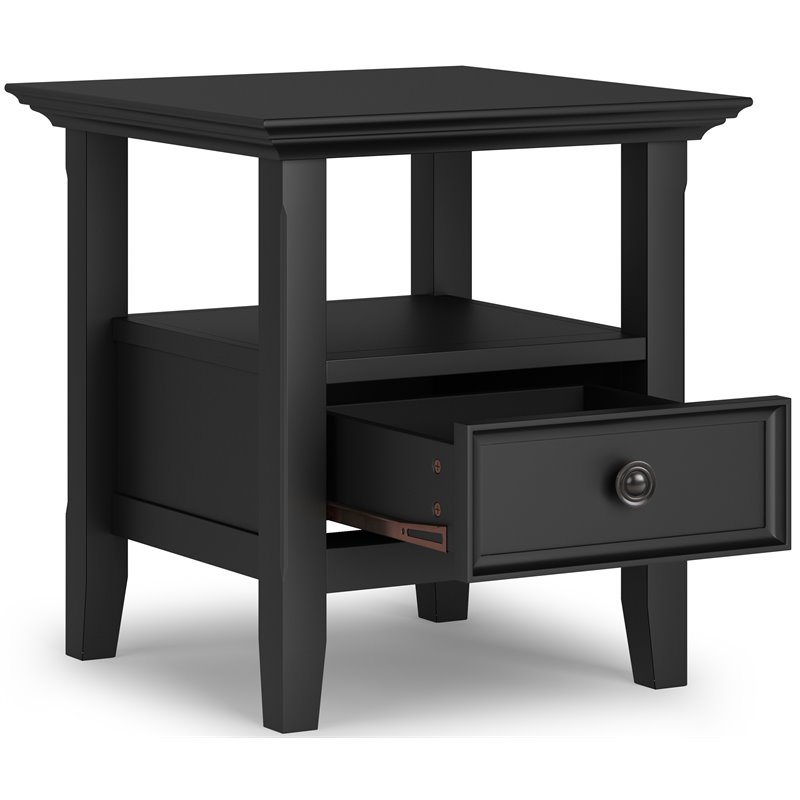 Trent Home Solid Wood Wide End Table with Storage in Black Cymax Business