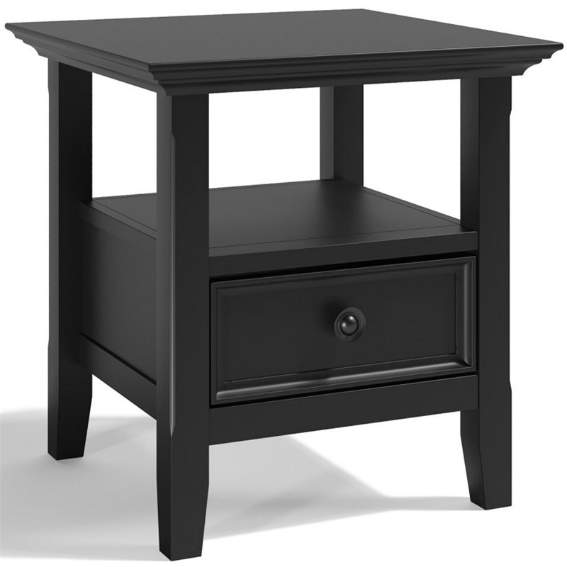 Trent Home Solid Wood Wide End Table with Storage in Black ...