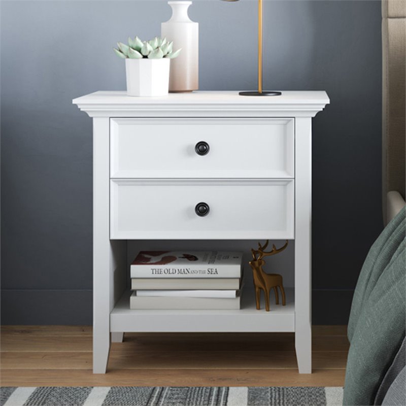 Trent Home Solid Mango Hardwood & Metal 2 Drawer Nightstand in White