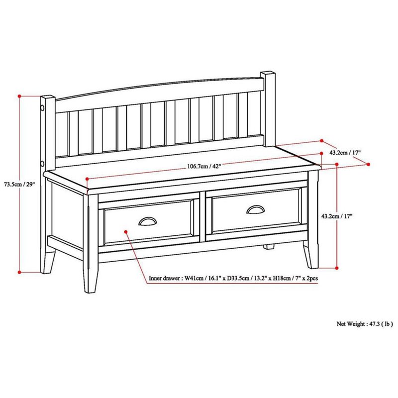 Trent Home Wood 42 inch Wide Transitional Entryway Bench with Drawers in Black