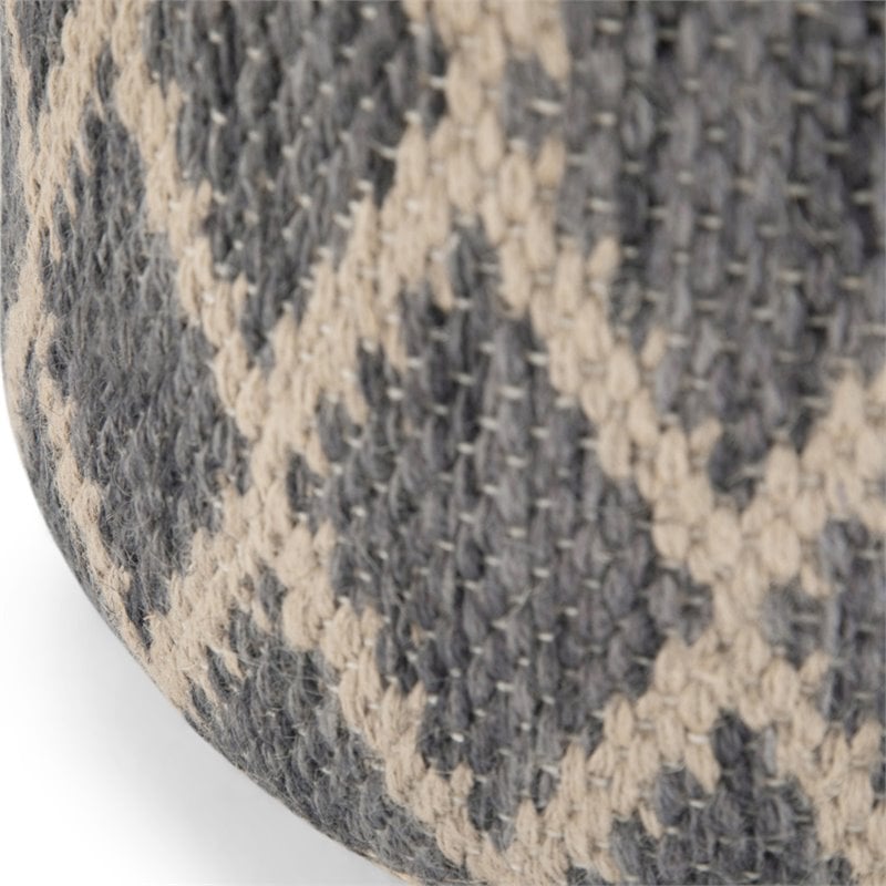 Trent Home Boho Round Pouf in Gray and Natural Woven Braided Jute