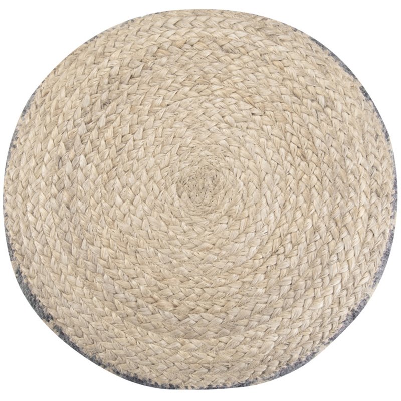 Trent Home Boho Round Pouf in Gray and Natural Woven Braided Jute