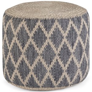 Trent Home Boho Round Pouf in Gray and Natural Woven Braided Jute