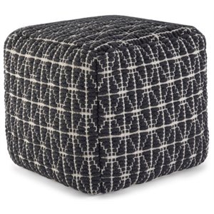 trent home boho cube pouf in dark blue and white woven cotton