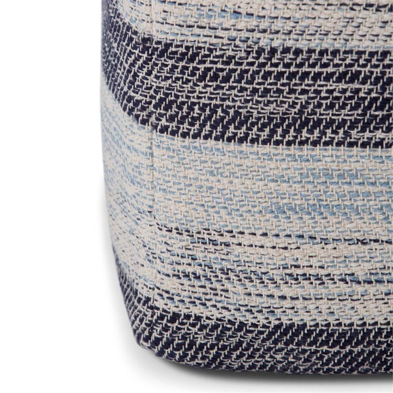Trent Home Boho Square Pouf in Patterned Blue Melange Cotton