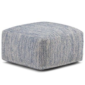 Trent Home Boho Square Pouf in Patterned Denim Blue Melange Cotton
