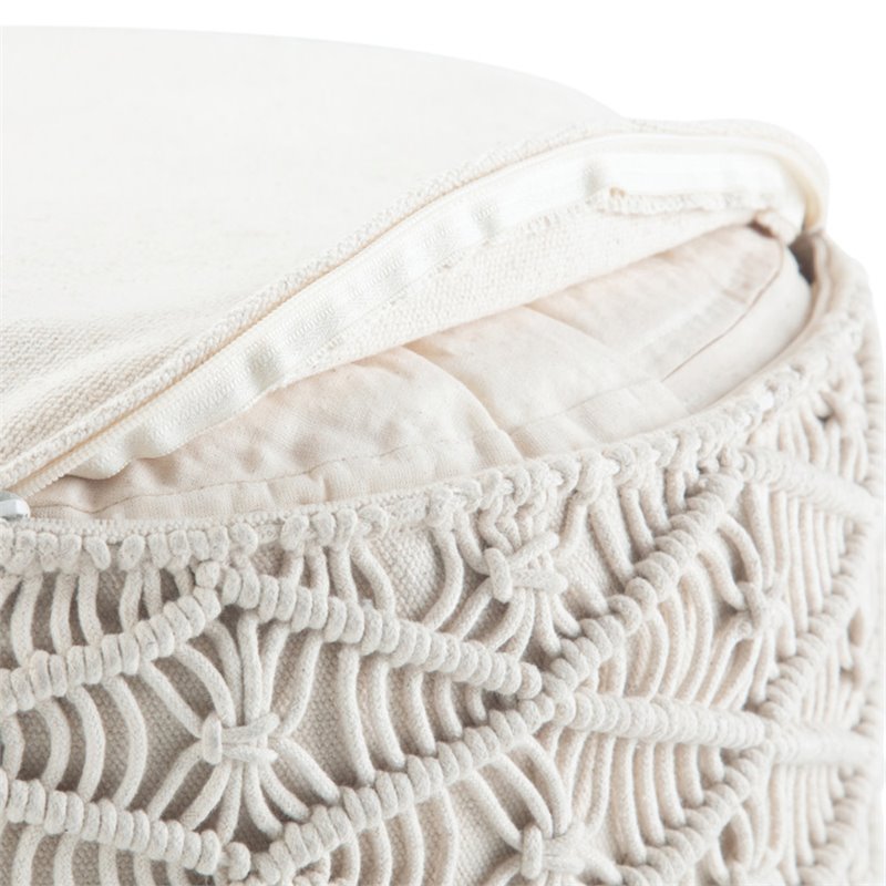 Trent Home Boho Round Macrame Pouf in Natural Cotton