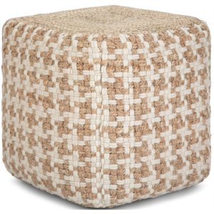 trent home boho cube pouf in natural woven wool and jute