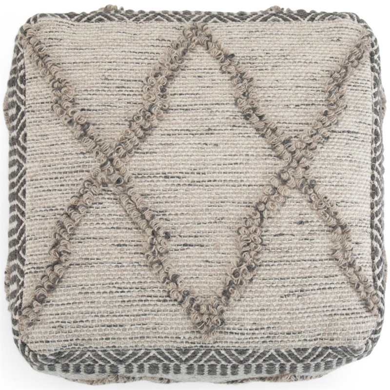 Trent Home Boho Square Pouf in Gray and Natural Handloom Woven Pattern