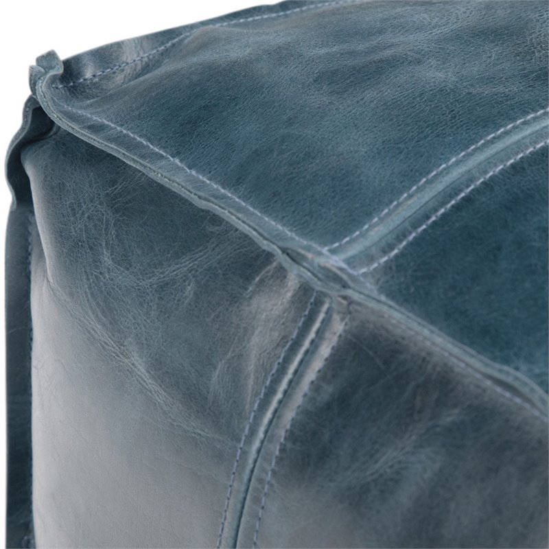 Trent Home Boho Square Pouf in Teal Genuine Leather