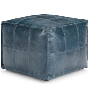 Trent Home Boho Square Pouf in Teal Genuine Leather
