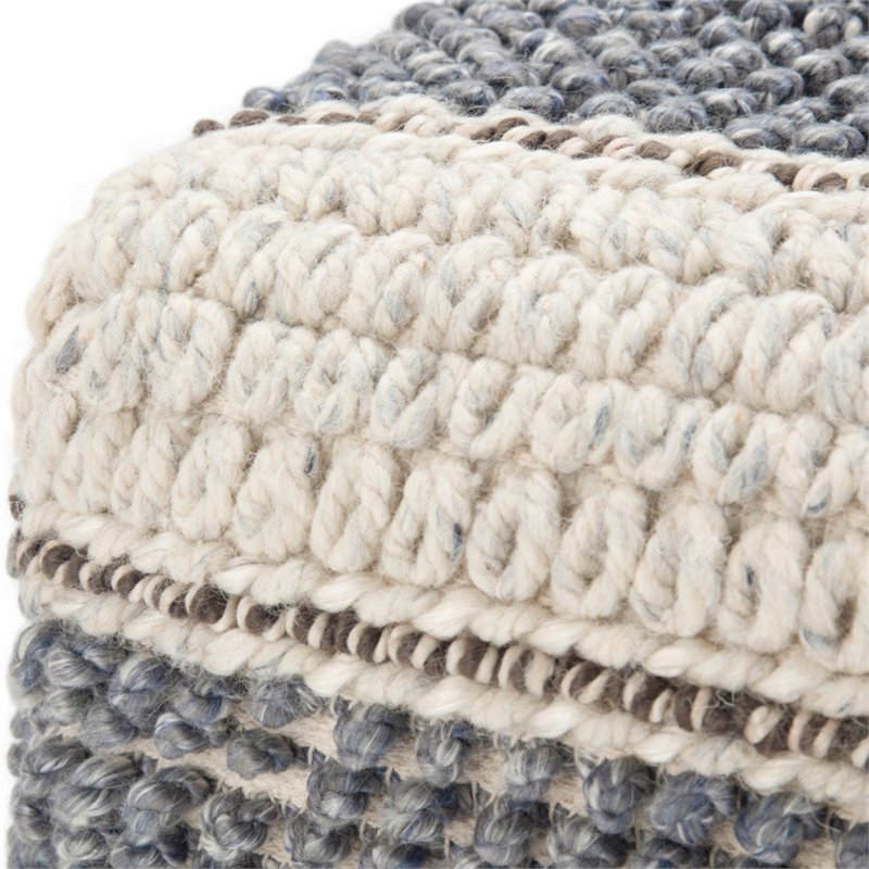 Trent Home Boho Square Pouf in Blue and Natural Handloom Woven