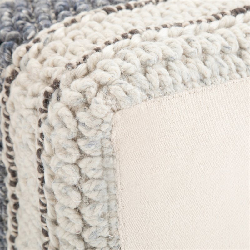 Trent Home Boho Square Pouf in Blue and Natural Handloom Woven