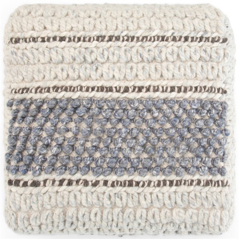 Trent Home Boho Square Pouf in Blue and Natural Handloom Woven