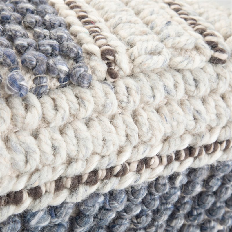 Trent Home Boho Square Pouf in Blue and Natural Handloom Woven