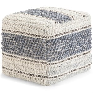Trent Home Boho Square Pouf in Blue and Natural Handloom Woven