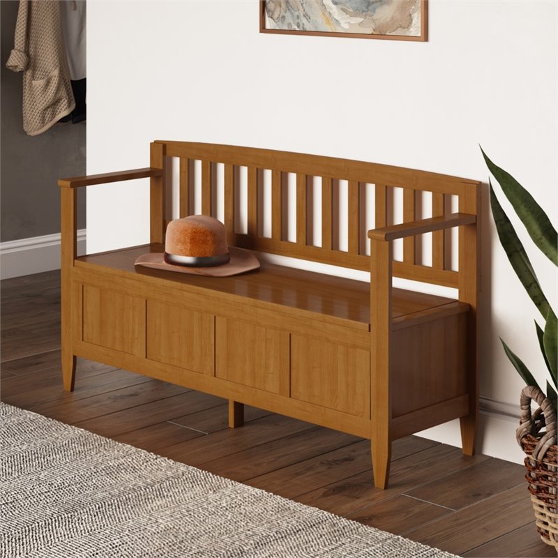 Trent Home Solid Wood Entryway Storage Bench in Light Golden Brown