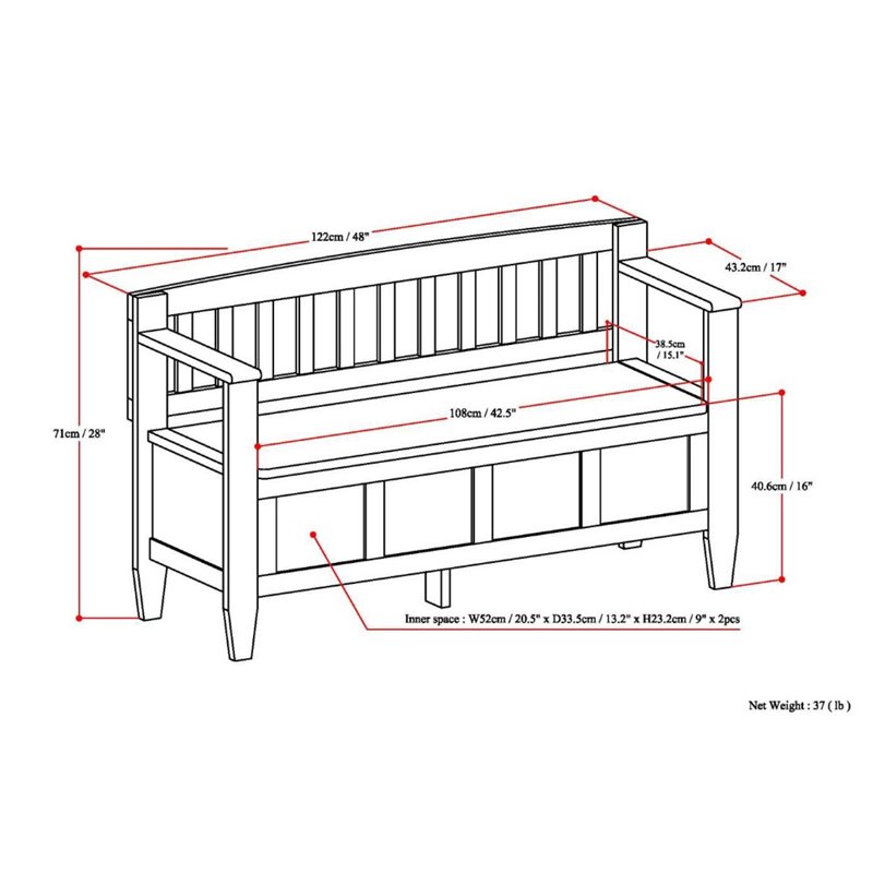 Trent Home Solid Wood Entryway Storage Bench in Light Golden Brown