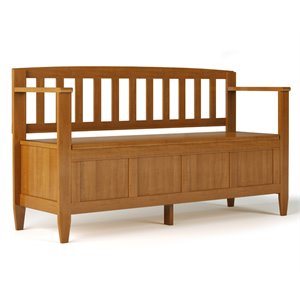 trent home solid wood entryway storage bench in light golden brown