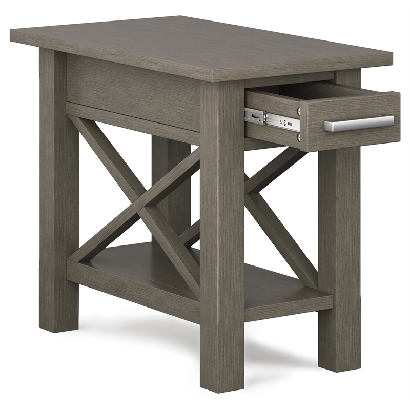 Trent Home Contemporary Solid Wood Narrow End Table with Storage in Gray