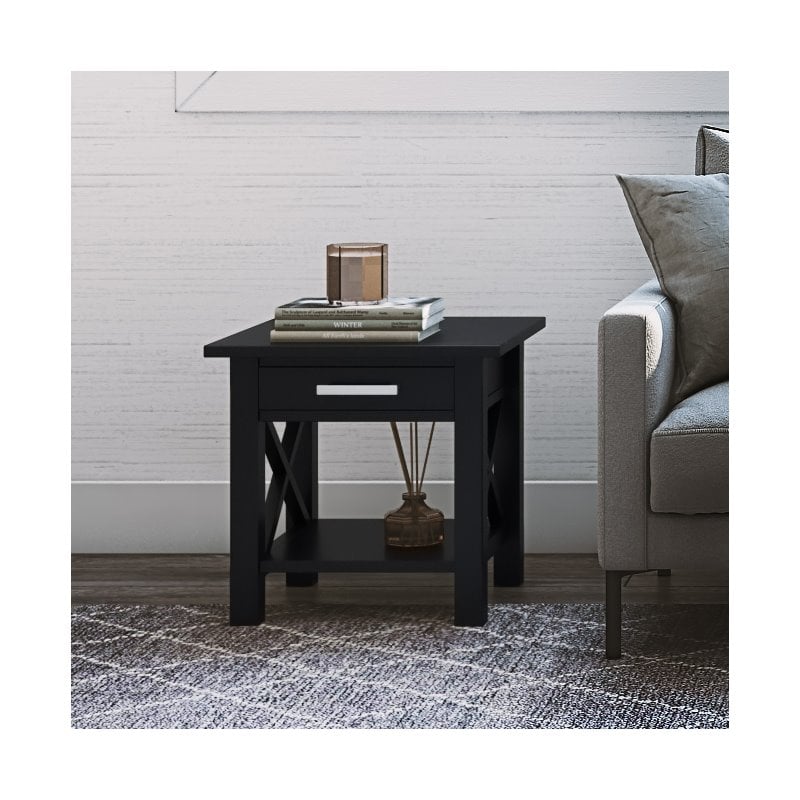 Trent Home Solid Wood Wide End Table with Storage in Black