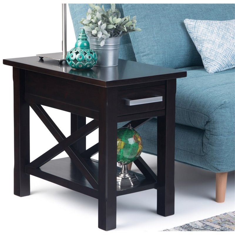 Trent Home Solid Wood Narrow End Table with Drawer in Hickory Brown