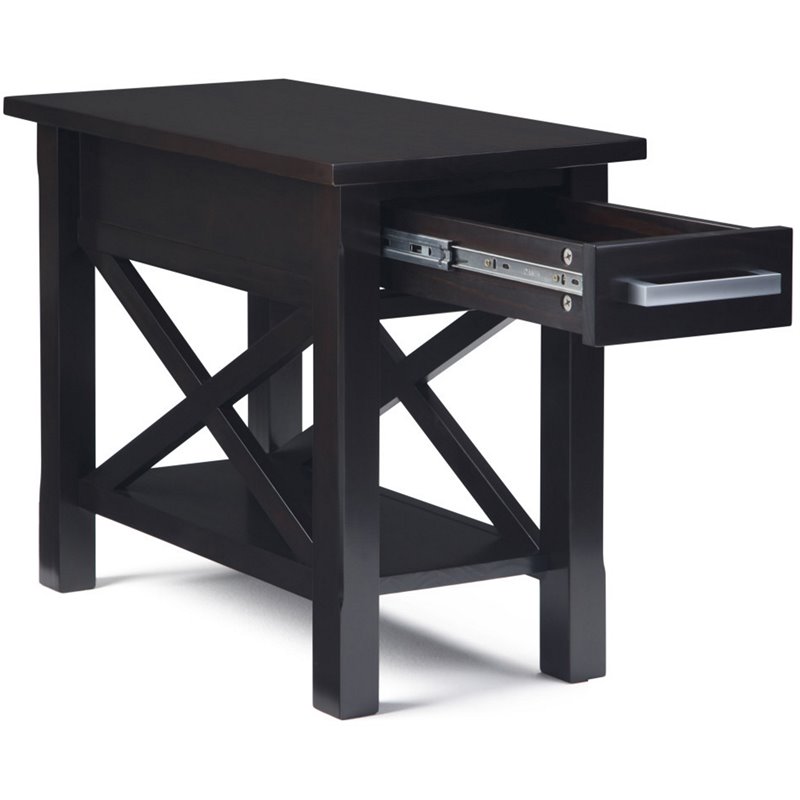 Trent Home Solid Wood Narrow End Table with Drawer in Hickory Brown