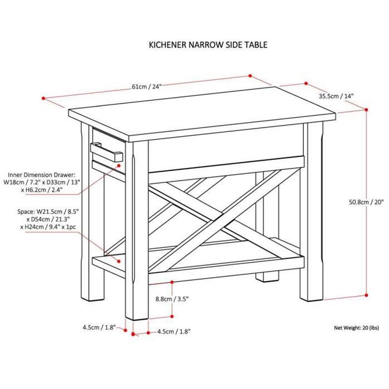 Trent Home Solid Wood Narrow End Table with Drawer in Hickory Brown