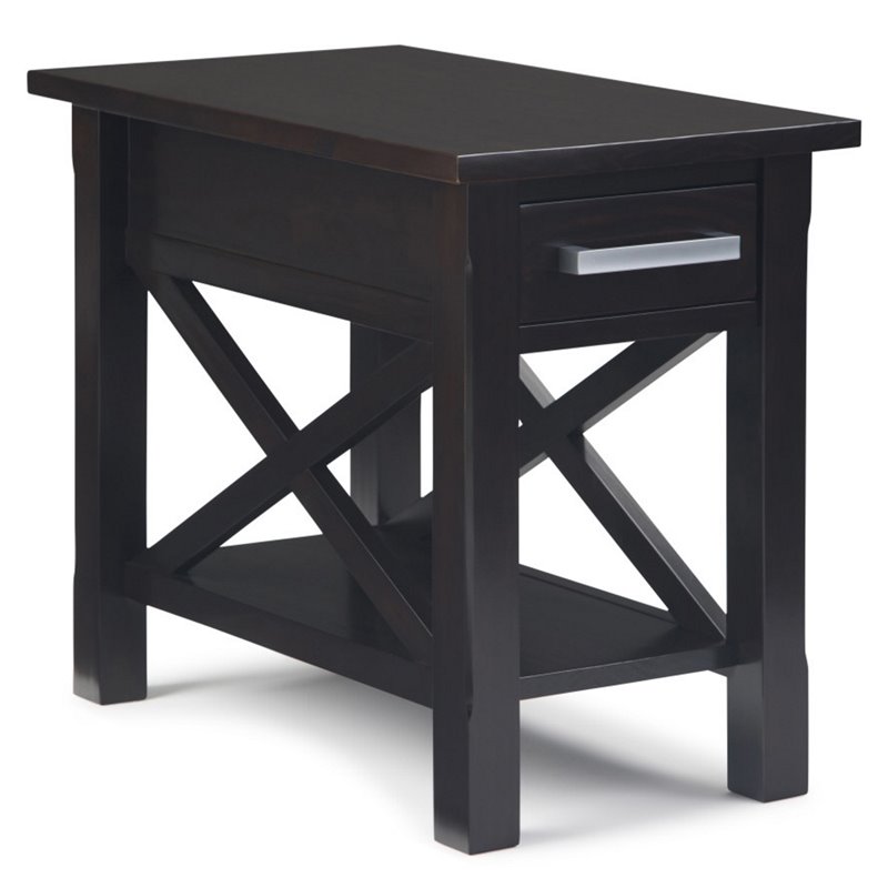 Trent Home Solid Wood Narrow End Table with Drawer in Hickory Brown