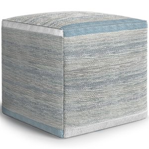 trent home boho cube pouf in blue melange cotton