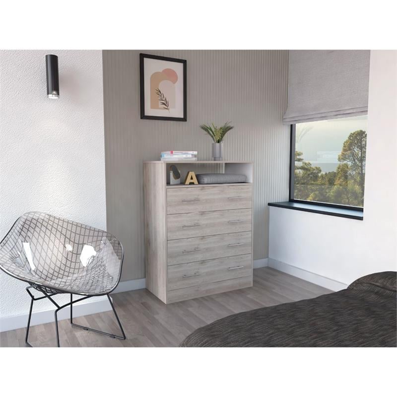 Trent Home Engineered Wood Four Drawer Dresser in Light Grey and White