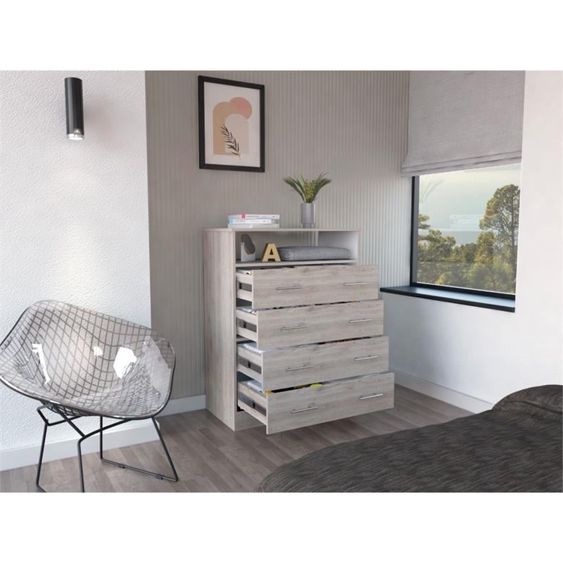 Trent Home Engineered Wood Four Drawer Dresser in Light Grey and White